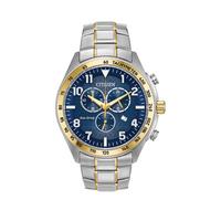 selling eco drive blue dial chronograph two tone stainless steel bracelet mens watch 5efae124c7b6f