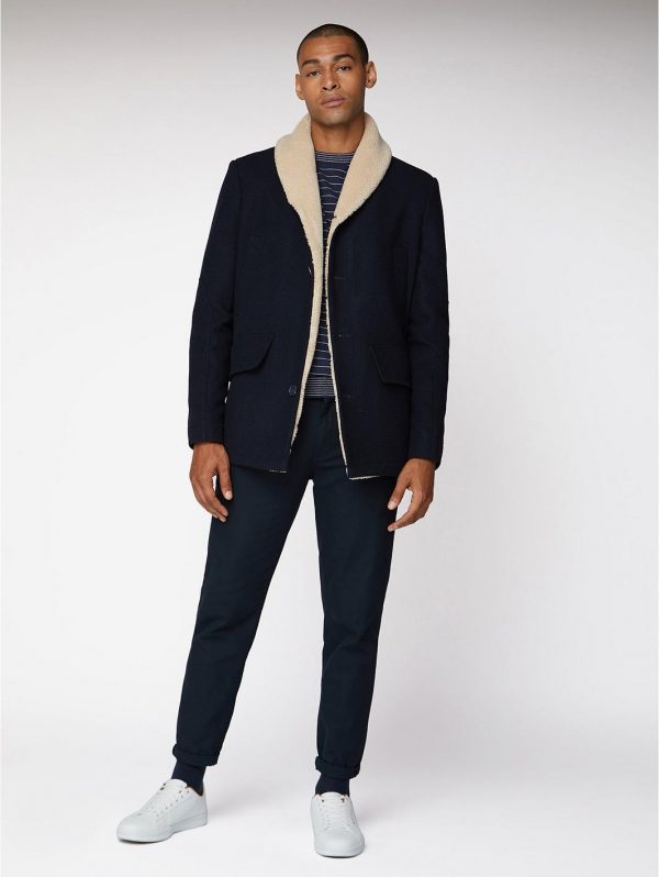 selling heavyweight shawl collar coat navy blue 5efb2ffc719b2
