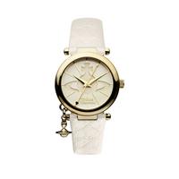 selling orb ii white and gold logo dial gold plated case and charm white leather strap ladies watch 5ef9bf5db0101