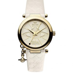 selling orb ii white and gold logo dial gold plated case and charm white leather strap ladies watch 5ef9bf6066f45