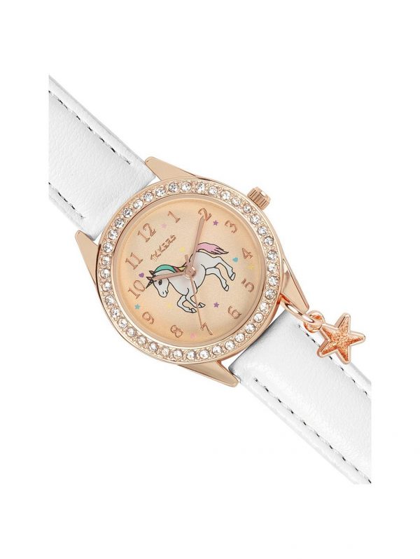 selling tikkers gold unicorn dial white leather strap watch with purse and necklace kids gift set 5efae36462209