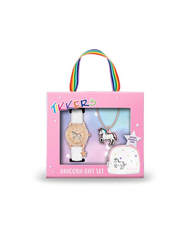selling tikkers gold unicorn dial white leather strap watch with purse and necklace kids gift set 5efae3658c62a