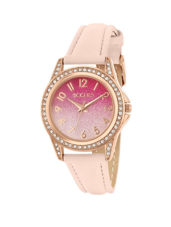 selling tikkers pink ombre glitter crystal set dial pink leather strap kids watch 5efae276d1754