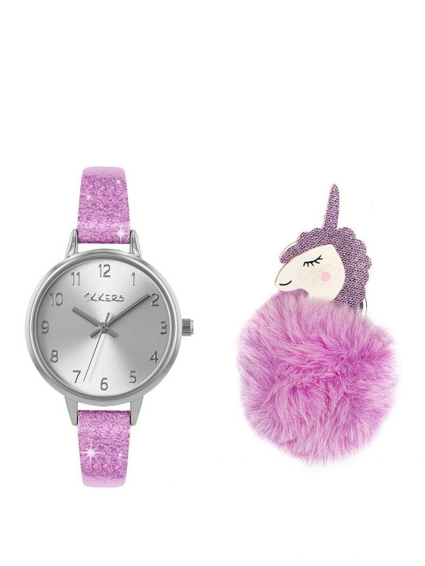 selling tikkers silver dial pink glitter strap and unicorn pompom kids gift set 5efae326b5d25