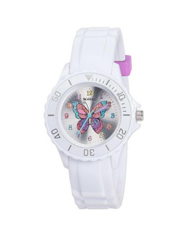 selling tikkers silver sunray butterfly print dial white silicone strap kids watch 5efae2f17ae6c