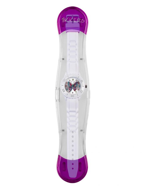 selling tikkers silver sunray butterfly print dial white silicone strap kids watch 5efae2f6cbe66