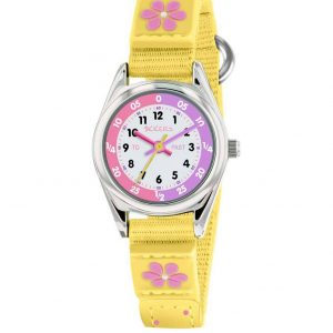 selling tikkers white and pink time teller dial yellow fabric velcro strap kids watch 5efae1ff501ea