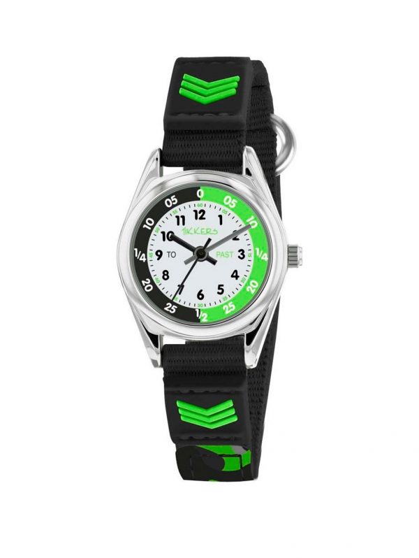 selling tikkers white black and green time teller dial black fabris velco strap kids watch 5efae286523a1