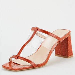 special sale bo vinyl strap heeled mule sandal rust 5ef7340c9c2e0