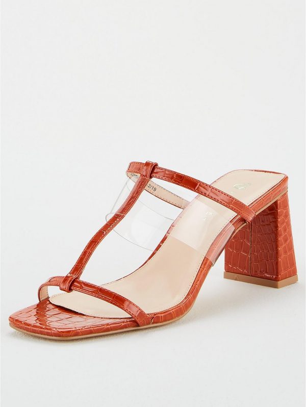special sale bo vinyl strap heeled mule sandal rust 5ef7340c9c2e0