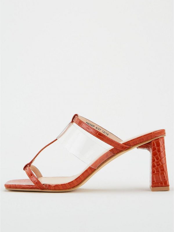 special sale bo vinyl strap heeled mule sandal rust 5ef7340dcc628
