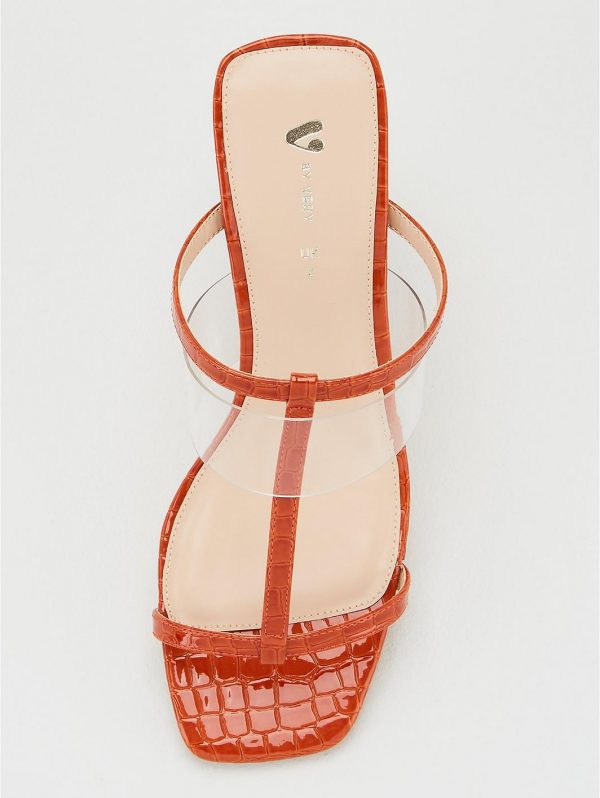 special sale bo vinyl strap heeled mule sandal rust 5ef7340e85b1a