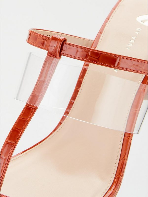special sale bo vinyl strap heeled mule sandal rust 5ef7341032eb5