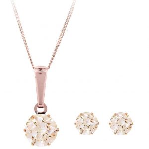 buy 9 carat rose gold champagne cubic zirconia earrings and pendant set 5f18698113d09