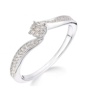 buy 9ct white gold 15 point diamond cluster tapered shoulder ring 5f15997294203