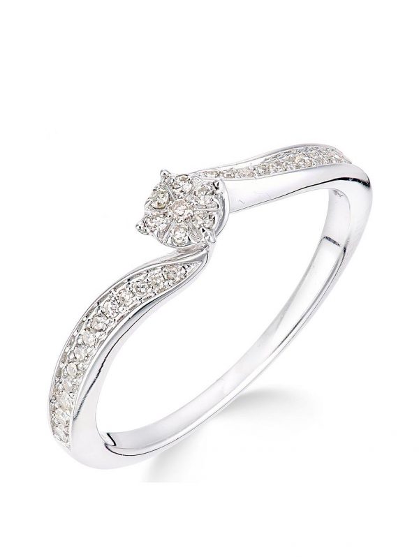 buy 9ct white gold 15 point diamond cluster tapered shoulder ring 5f15997294203