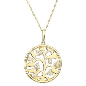 buy 9ct yellow gold cubic zirconia tree of life 16 5mm round pendant on 18inch trace chain 5f1d831149eb6