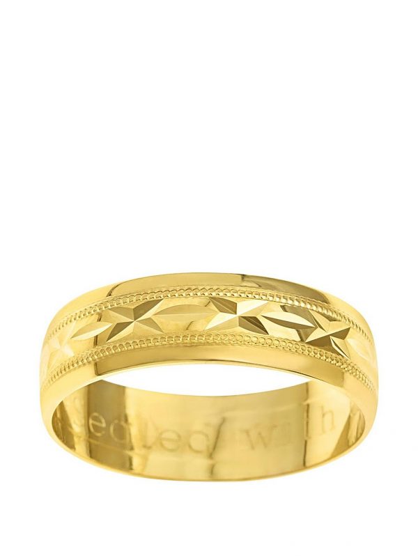buy 9ct yellow gold diamond cut 6mm wedding band with message sealed with a kiss 5f2107495345f