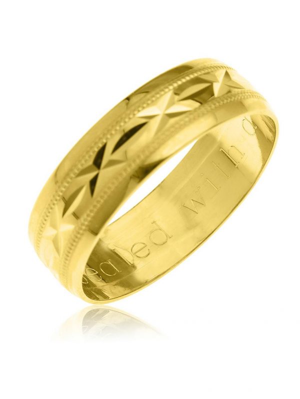 buy 9ct yellow gold diamond cut 6mm wedding band with message sealed with a kiss 5f21074bd4a71