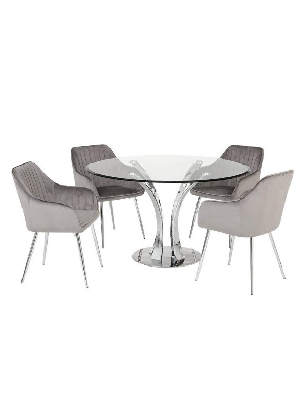 buy alice glass top dining table 4 alisha chairs chrome grey 5f1a684ad8203