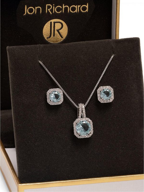 buy aqua square drop pendant and earring set 5f186924376cd