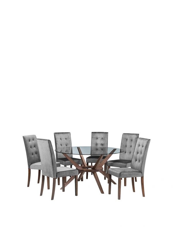 buy chelsea 140 cm round glass dining table 6 madrid chairs 5f1a6872ce76c