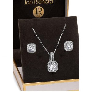 buy jon richard silver plated crystal square halo pendant and earrings set 5f17178ae00a1