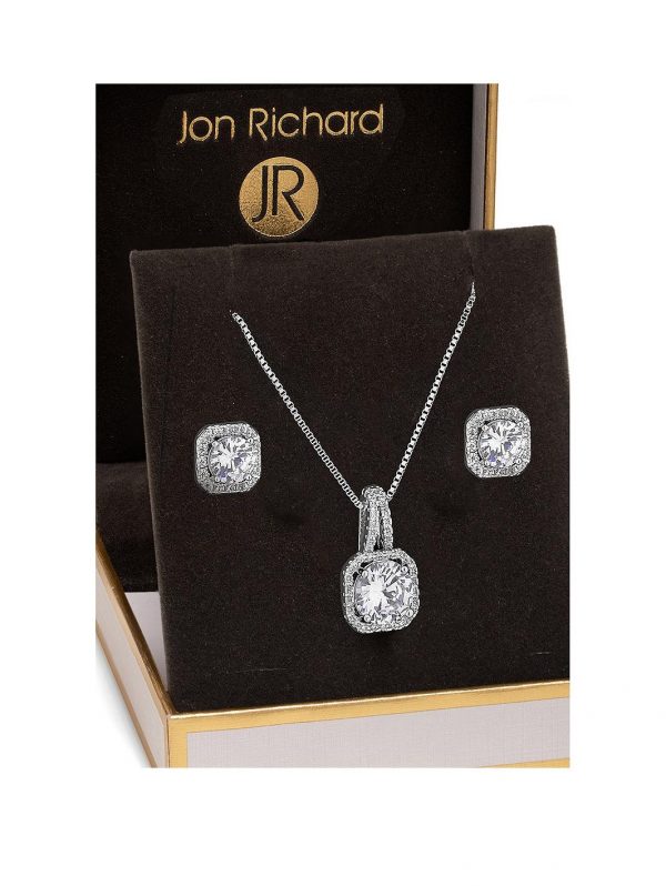 buy jon richard silver plated crystal square halo pendant and earrings set 5f17178ae00a1