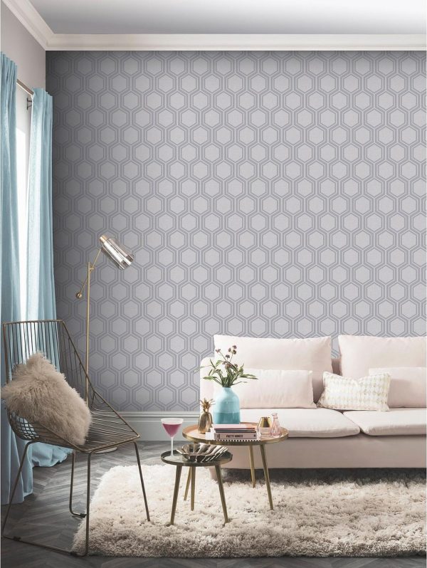 buy luxe hexagon silver wallpaper 5f1a7afa74b1d