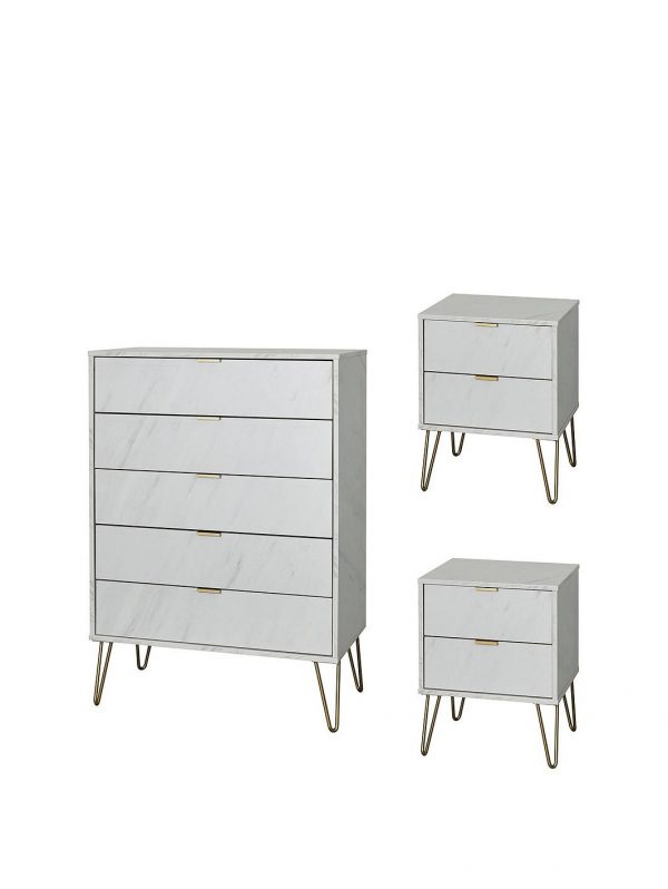 buy marbella ready assembled 3 piece package 5 drawer chest and 2 bedside chests 5f17bc44d87be