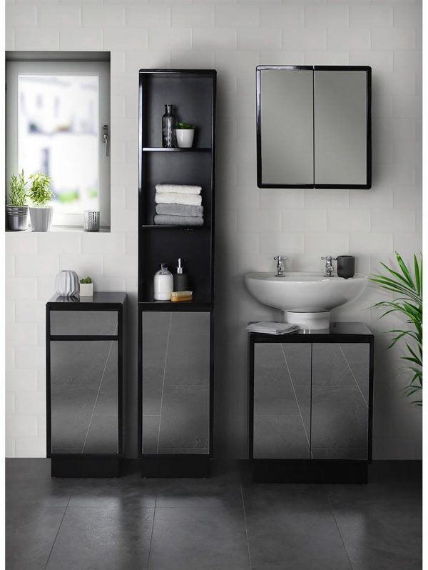 buy memphis mirrored black high gloss tallboy bathroom storage unit 5f1a68decd749