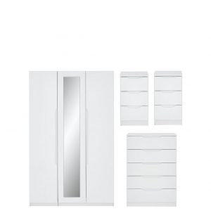buy monaco part assembled 4 piece gloss package 3 door mirrored wardrobe 5 drawer chest and 2 bedside chests 5f17bce13a24e