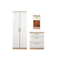 buy montreal gloss 3 piece ready assembled package 2 door wardrobe 3 drawer chest and bedside table 5f17bbdb04f85