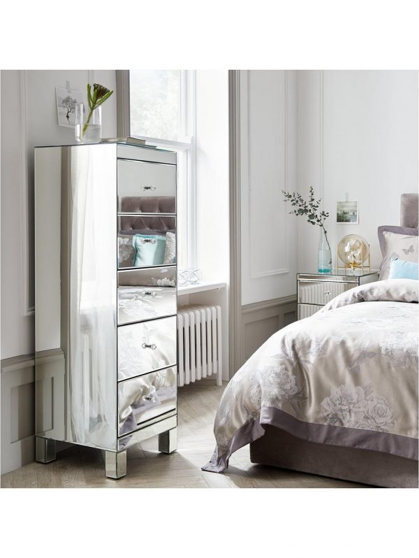 buy parisian ready assembled mirrored tall 5 drawer chest 5f190b1cb5161
