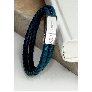 buy personalised mens dual leather woven bracelet in teal 5f159b73f3de9