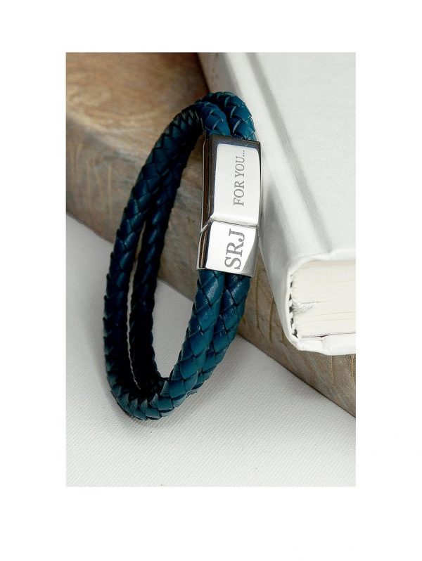 buy personalised mens dual leather woven bracelet in teal 5f159b73f3de9