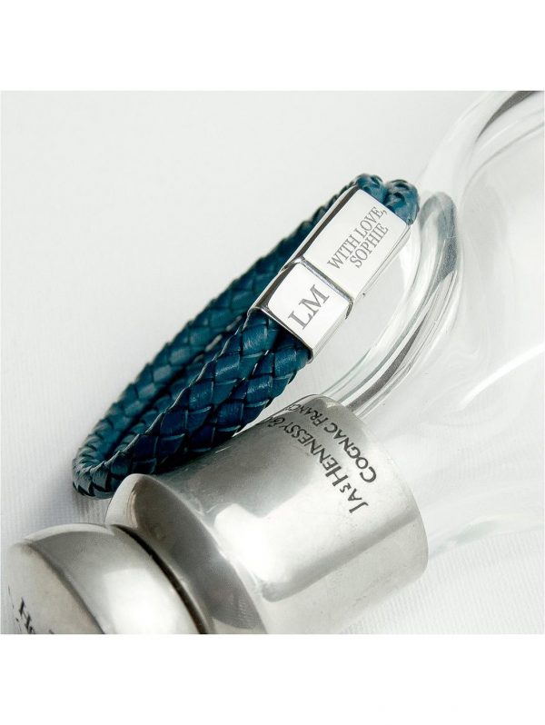buy personalised mens dual leather woven bracelet in teal 5f159b79bd69b