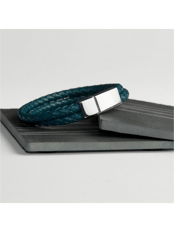 buy personalised mens dual leather woven bracelet in teal 5f159b7b62711