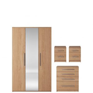 buy prague 4 piece package 3 door mirrored wardrobe 4 drawer chest and 2 bedside cabinets 5f1bb04e391eb