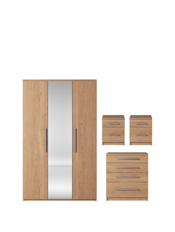 buy prague 4 piece package 3 door mirrored wardrobe 4 drawer chest and 2 bedside cabinets 5f1bb04e391eb