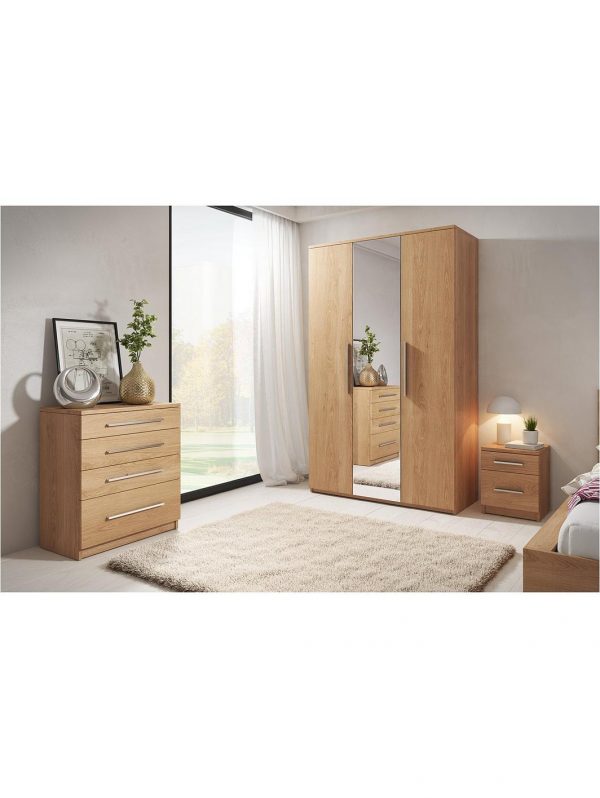 buy prague 4 piece package 3 door mirrored wardrobe 4 drawer chest and 2 bedside cabinets 5f1bb05488844