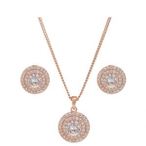 buy rose gold double halo pendant and earring set 5f21a4464767c