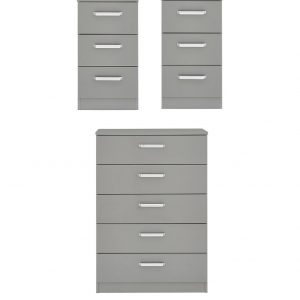 buy sanford high gloss ready assembled 3 piece package chest of 5 drawers and 2 bedside chests 5f17bd9367918