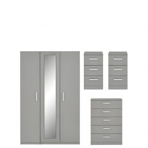 buy sanford part assembled high gloss 4 piece package 3 door mirrored wardrobe chest of 5 drawers and 2 bedside chests 5f17bbf40be0a