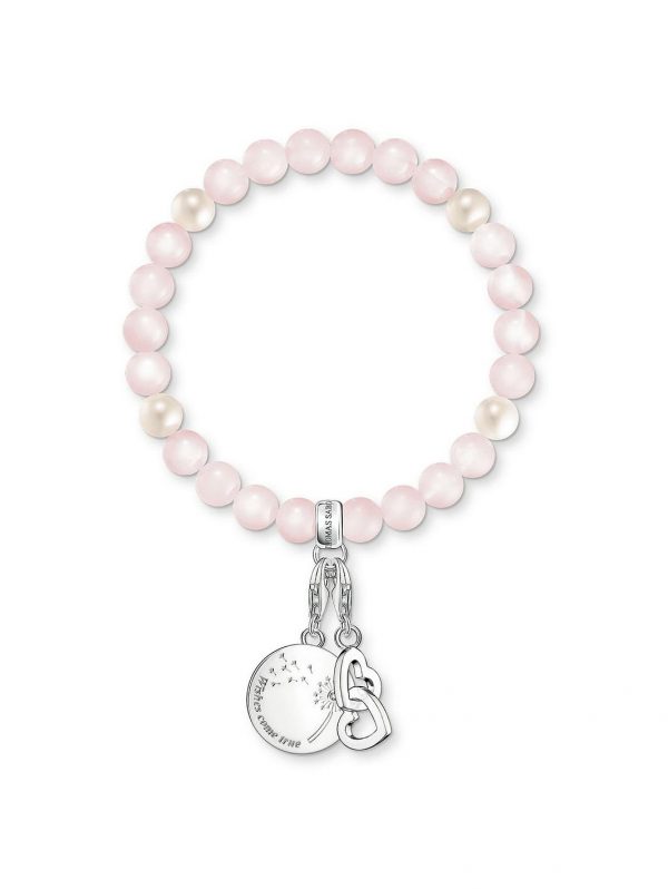 buy semi precious bead pink and pearl stretch charm bracelet 5f159ad5c407b
