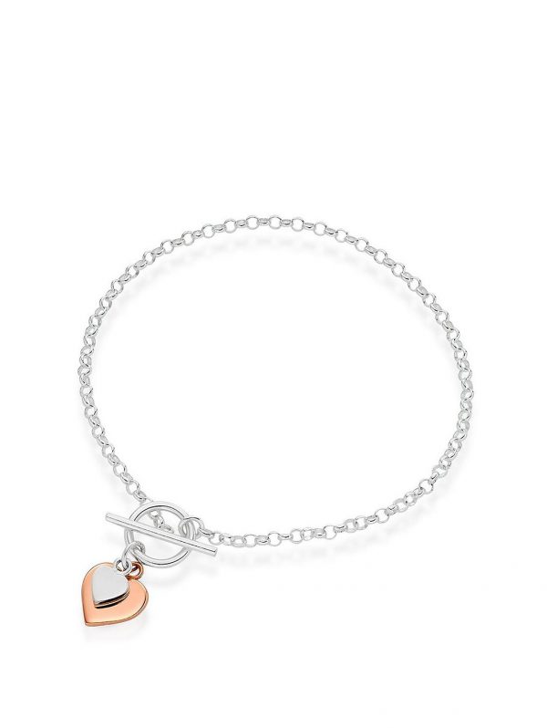 buy silver and rose gold plated double heart t bar bracelet 5f159b315f108