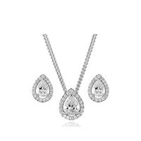 buy silver cubic zirconia pear halo pendant and stud earring set 5f21a42c4c7a8