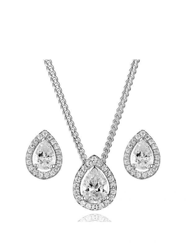 buy silver cubic zirconia pear halo pendant and stud earring set 5f21a43167543
