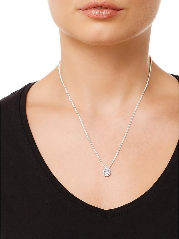 buy silver cubic zirconia pear halo pendant and stud earring set 5f21a43225305