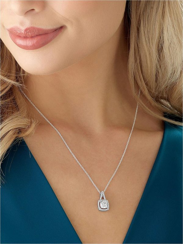 buy silver cubic zirconia square halo pendant and earrings set 5f1869583c77f